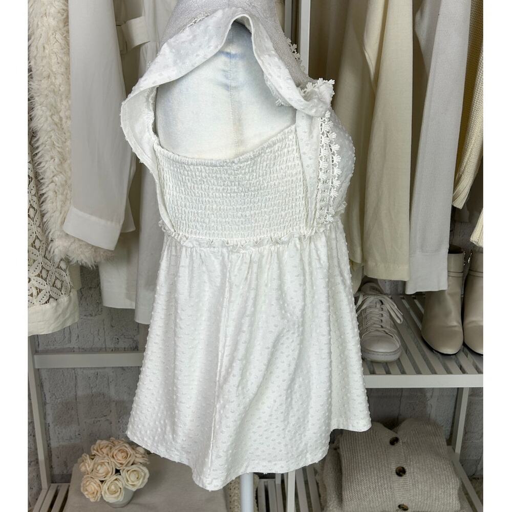 Cato Women's Size M White Swiss Dot Lace Trim Babydoll Tank #0484 - Picture 3 of 10